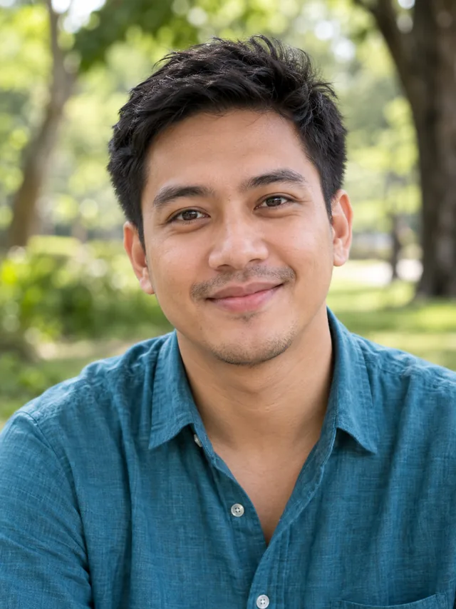 Arka, karakter dewasa fiktif yang dibuat dengan AI dan tersenyum ramah